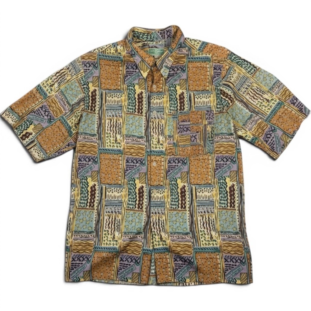 Vintage Reyn Spooner Hawaiian Shirt Large Abstract Geometric‎ 90s Made in USA L